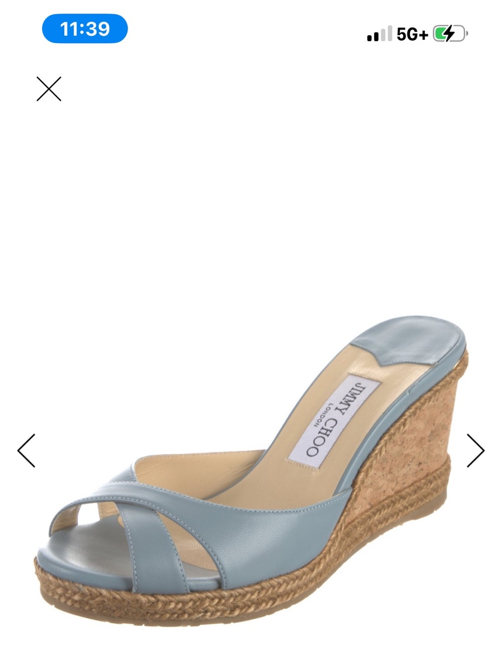Jimmy Choo Powder Blue Leather Espadrille Wedge Sandal
